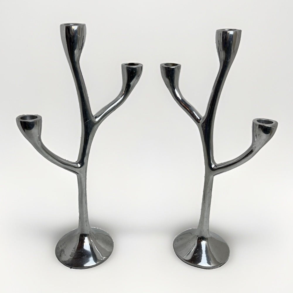 Vintage Tree Branch Candelabra Aluminum 15.5" MCM Set Of 2